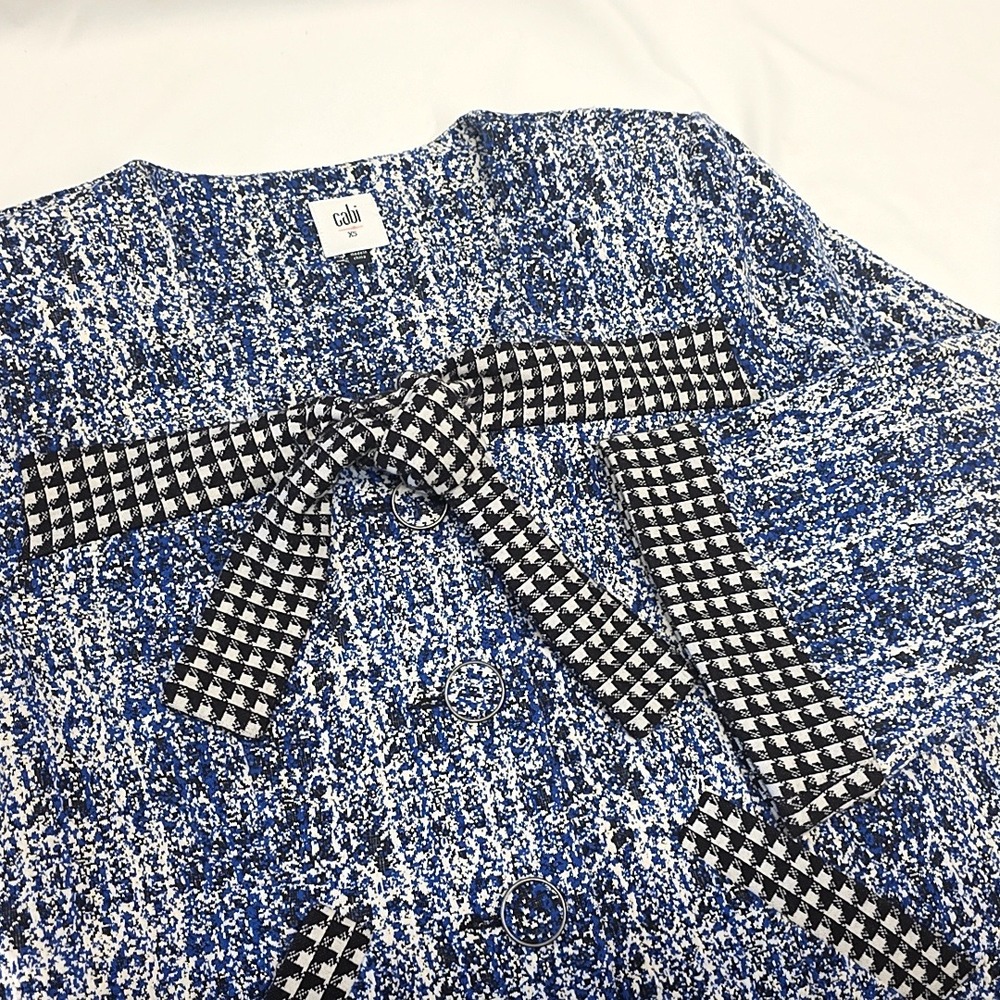 Cabi Jacket Womens XS Blue Houndstooth Trim Bow Front Cropped Knit Blazer 5294